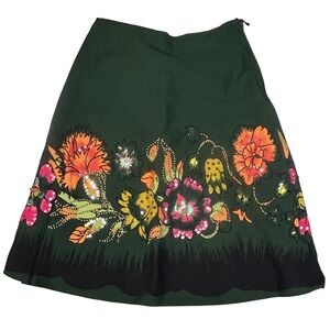 Lapis Women's Green Floral Sequin Embellished A-Line Midi Skirt Size M